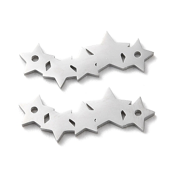 304 Stainless Steel Connector Charms, Laser Cut, Five Star Links, Stainless Steel Color, 7x18x1mm, Hole: 0.9mm