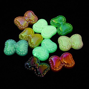 Luminous Opaque Acrylic Beads, Bowknot, Mixed Color, 18x25x10mm, Hole: 2mm
