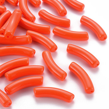 Opaque Acrylic Beads, Curved Tube, Orange Red, 32x9.5x8mm, Hole: 1.8mm, about 330pcs/500g