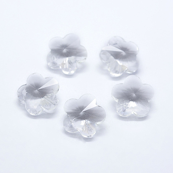 Transparent Glass Pendants, Faceted, Flower Charms, Clear, 13x13.5x8mm, Hole: 1.5mm