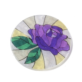 Acrylic Pendants, Flower, Purple, 37.5x2mm, Hole: 1.6mm
