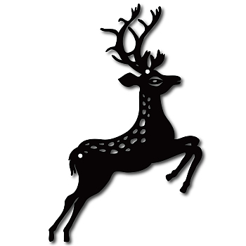 Iron Wall Decorations, with Screws, Christmas Reindeer/Stag, Electrophoresis Black, 28x18cm