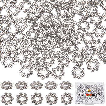 100Pcs 304 Stainless Steel Spacer Beads, Flower, Granulated Beads, Stainless Steel Color, 6x1.5mm, Hole: 1.6mm