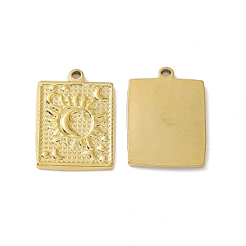 Vacuum Plating 304 Stainless Steel Pendants, Rectangle with Sun & Moon Pattern Charms, Golden, 22.5x17x2mm, Hole: 1.4mm