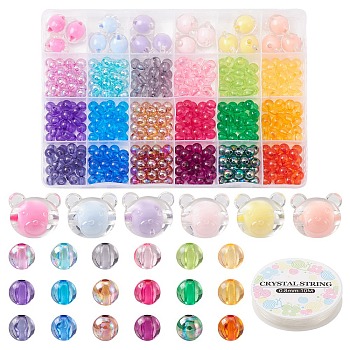 DIY Candy Color Bracelet Making Kit, Including Bear & Round Acrylic Beads, Elastic Thread, Mixed Color, 468Pcs/set