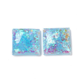 Resin Imitation Opal Cabochons, Flat Back Square, Sky Blue, 8.5x8.5x2.5mm