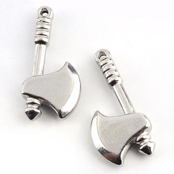 304 Stainless Steel Axe Pendants, Stainless Steel Color, 23.5x11.5x4mm, Hole: 1.3~1.5mm