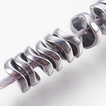 Electroplated Non-magnetic Synthetic Hematite Bead Strand, Wavy Disc, Platinum Plated, 4x1.5mm, Hole: 0.8mm, about 394pcs/strand, 15.7 inch(40cm)