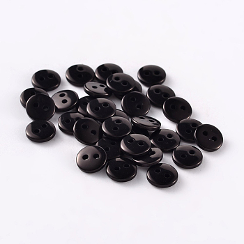 2-Hole Flat Round Resin Sewing Buttons for Costume Design, Black, 12.5x2mm, Hole: 1mm