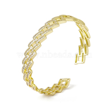 Zircone cubique évider losange bracelet manchette ouvert(BJEW-I308-02G-05)-3