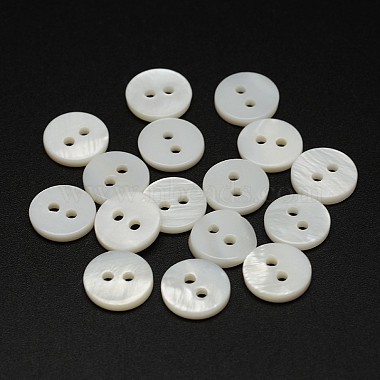 16L(10mm) White Flat Round Shell 2-Hole Button