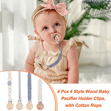 CHGCRAFT 4Pcs 4 Style Wood Baby Pacifier Holder Clips(AJEW-CA0002-10)-4
