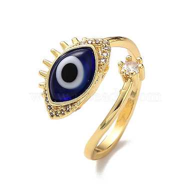 Lampwork Evil Eye Open Cuff Ring with Clear Cubic Zirconia(RJEW-L104-05G)-2