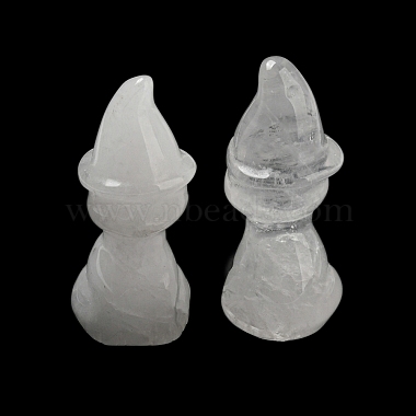 Natural Quartz Crystal Carved Healing Cat with Witch Hat Figurines(DJEW-D012-07K)-2