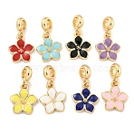 Rack Plating Alloy Enamel Flower European Dangle Charms, Large Hole Pendants, Golden, Mixed Color, 28mm, Hole: 4.6mm, Flower: 17.5x15x2mm(FIND-B034-55G)