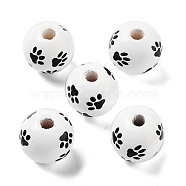 Dog Theme Wood Beads, Dog Paw, White, 15.5x14.5mm, Hole: 4mm(WOOD-M011-05A-01)