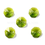 Electroplate Glass Links Connectors, Faceted, for Chandelier Prism Beads Chain, DIY Craft Jewelry Decoration, Octagon, Olive Drab, 14x14x7.5mm, Hole: 1.6mm(X-EGLA-I014-01N)