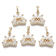 Brass Micro Cubic Zirconia Charms, with Snap on Bails, Lotus Flower, Light Gold, Clear, 15x15x4mm, Hole: 6x4mm(X-KK-N235-031A)