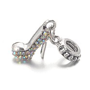 High-heeled Shoes Alloy Glass Rhinestone European Dangle Charms, Large Hole Pendants, Antique Silver, Crystal AB, 27mm, Hole: 4.5mm(X-MPDL-L013-13D)