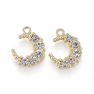 Alloy Jewelry Crystal Rhinestone Pendants, Moon, Light Gold, 13x11x3mm, Hole: 1.2mm(X-PALLOY-Z001-22LG)