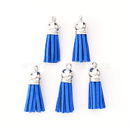Faux Suede Tassel Pendant Decorations, with CCB Plastic Cord Ends, Platinum, Royal Blue, 33~35x10mm, Hole: 2.5mm(FIND-R095-032P)