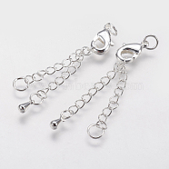 Brass Chain Extender, with 304 Stainless Steel Lobster Claw Clasps, Silver, Total Long: 74~78mm, Lobster Clasp: 7x12mm, Extend Chain: 60mm, Hole: 3~4.5mm(KK-G339-02S-20mm)