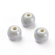 Handmade Porcelain Beads, Pearlized, Round, Dark Gray, 8mm, Hole: 2mm(PORC-D001-8mm-13)