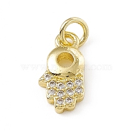 Brass Micro Pave Clear Cubic Zirconia Palm Charms, with Open Jump Rings, Real 18K Gold Plated, 12.5x6.5x2mm, Jump Ring: 4.5x0.7mm, Inner Diameter: 2.2mm (ZIRC-F132-56G)