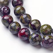 Natural Dragon Blood Jasper Bead Strands, Round, 8mm, Hole: 1mm, about 46~48pcs/strand, 14.96 inch(G-G957-24-8mm)