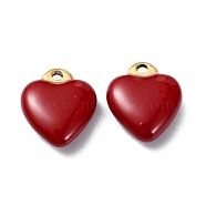 Ion Plating(IP) Real 18K Gold Plated 304 Stainless Steel Pendants, with Enamel, Heart Charms, Dark Red, 12x10.5x5mm, Hole: 1.2mm(STAS-L024-019G-01)