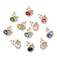 UV Plating Alloy Pendants, with Crystal Rhinestone and Glass, Golden, Swan Charms, Mixed Color, 19.5x15x5mm, Hole: 1.5mm(ALRI-M020-08)