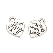 Tibetan Style Alloy Pendants,  Heart with Word Made with Love, For Valentine's Day, Cadmium Free & Nickel Free & Lead Free, Antique Silver, 12.5x10x2mm, Hole: 2mm(X-TIBE-S303-01AS-NR)
