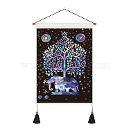 Colorful Elephant Polyester Wall Hanging Tapestry, Vertical Tree of Life Pattern Tapestry, for Home Decoration, Rectangle, Medium Purple, 500x350mm(TREE-PW0001-96B)