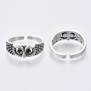 Tibetan Style Alloy Finger Cuff Rings, Open Rings Rhinestone Settings Components, Lead Free & Cadmium Free, Owl, Antique Silver, Size 8, 18mm, Fit For 2mm rhinestone(TIBE-R318-10-RS)