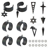 DIY Charms Open Ring Making Kit, Including Cross & Triangle & Cone & Star Stainless Steel Pendants, 201 Stainless Steel Cuff Ring Findings, Gunmetal & Stainless Steel Color, 12Pcs/box(STAS-UN0049-64)