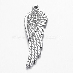 304 Stainless Steel Pendants, Wing, Stainless Steel Color, 38.5x13x3mm, Hole: 1.8mm(STAS-E136-06)