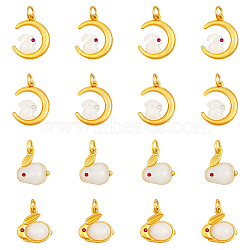 16Pcs 4 Style Glass Charms, with Alloy Findings and Rhinestone, Matte Gold Color, Moon with Rabbit & Rabbit, Mixed Color, 15.5~21x14~17x4~6mm, Hole: 4~5x3~4mm, 4pcs/style(FIND-CA0006-77)