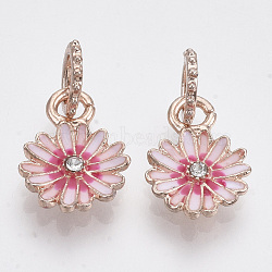 Alloy European Dangle Charms, with Crystal Rhinestone and Enamel, Large Hole Pendants, Flower, Rose Gold, 22mm, Hole: 5mm, Flower: 16.5x12x3mm(MPDL-T004-09RG)