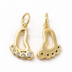 Rack Plating Brass Micro Pave Cubic Zirconia Charms, with Jump Ring, Real 18K Gold Plated, Long-Lasting Plated, Foot Charm, Real 18K Gold Plated, 13.5x8.5x2mm, Hole: 3.6mm(ZIRC-M120-09G)
