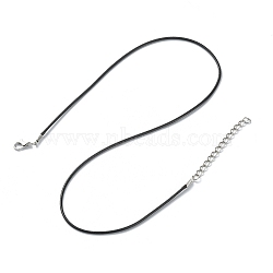 PU Leather Cord, with Platinum Tone Iron Extender Chain & Lobster Claw Clasp, for Necklace Making, Black, 18 inch(45.8cm)(DIY-WH0410-77)