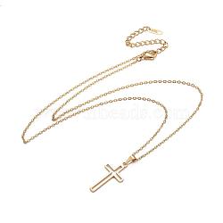 304 Stainless Steel Cable Chains Pendant Necklaces, with Lobster Claw Clasps, Cross, Golden, 18.3 inch(46.5cm), 1~1.5mm(NJEW-F267-12G)