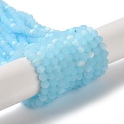 Imitation Jade Glass Beads Strands, Faceted, Frosted, Half AB Color Plated, Rondelle, Light Sky Blue, 4~4.5x3.5~4mm, Hole: 1mm, about 117~121pcs/strand, 16.61~16.73 inch(42.2~42.5cm)(X1-EGLA-A034-J4mm-MB06)