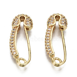 Brass Micro Pave Clear Cubic Zirconia Safety Pin Earrings, Nickel Free, Real 16K Gold Plated, 27x5.5mm, Pin: 1mm(EJEW-S208-116-NF)