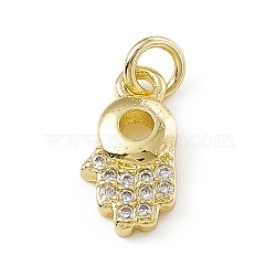Brass Micro Pave Clear Cubic Zirconia Palm Charms, with Open Jump Rings, Real 18K Gold Plated, 12.5x6.5x2mm, Jump Ring: 4.5x0.7mm, Inner Diameter: 2.2mm (ZIRC-F132-56G)