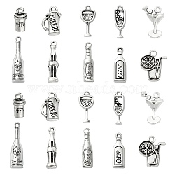 100Pcs 10 Styles Alloy Pendants, Wine Bottle & Lemon Juice & Cocktail & Coke, Antique Silver, 15~24x5.5~16x1~6mm, Hole: 1.4~2.5mm, 10pcs/style(TIBEP-CJ0002-43)