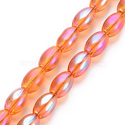 Electroplate Transparent Glass Beads Strands, AB Color Plated, Oval, Coral, 6.5x4.5mm, Hole: 1mm, about 60~65pcs/strand, 15.16~15.94 inch(38.5cm~40.5cm)(EGLA-T020-11-A01)