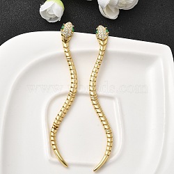 Brass Cubic Zirconia Stud Earrings, Snake, Golden, 104x9.5mm(EJEW-K319-02G)