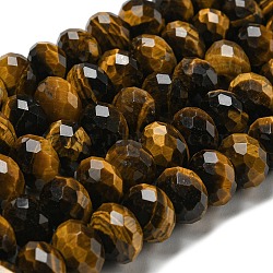 Natural Tiger Eye Beads Strands, Faceted, Rondelle, Coconut Brown, 9.5~10x6.5~7mm, Hole: 1.2mm, about 58~59pcs/strand, 15.31''~15.43''(38.9~39.2cm)(G-K351-B08-04)
