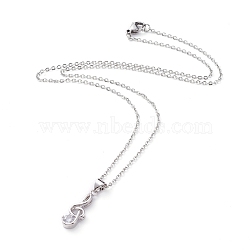 Brass Cubic Zirconia Pendant Necklaces, with 304 Stainless Steel Cable Chains and Lobster Claw Clasps, with Cardboard Packing Box, Musical Note, Platinum & Stainless Steel Color, 17.71 inch(45cm)(NJEW-JN02619-03)