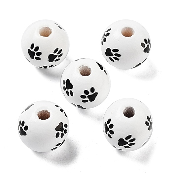 Dog Theme Wood Beads, Dog Paw, White, 15.5x14.5mm, Hole: 4mm
